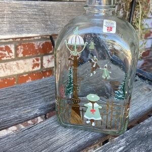 Vintage 1988 Holmegaard Glass Bottle with holiday design